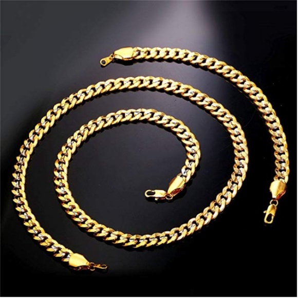 Mens "Titus" Two-Tone Necklace and Bracelet Set - Picture 3 of 6